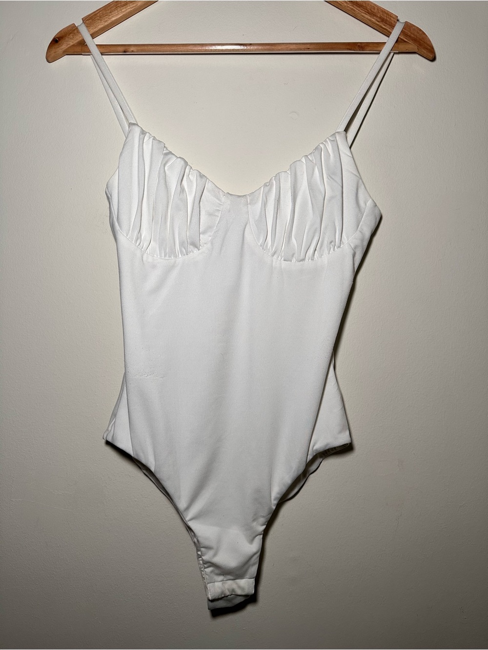 Princess Polly White Ruched Cup Bodysuit with Spaghetti Straps
